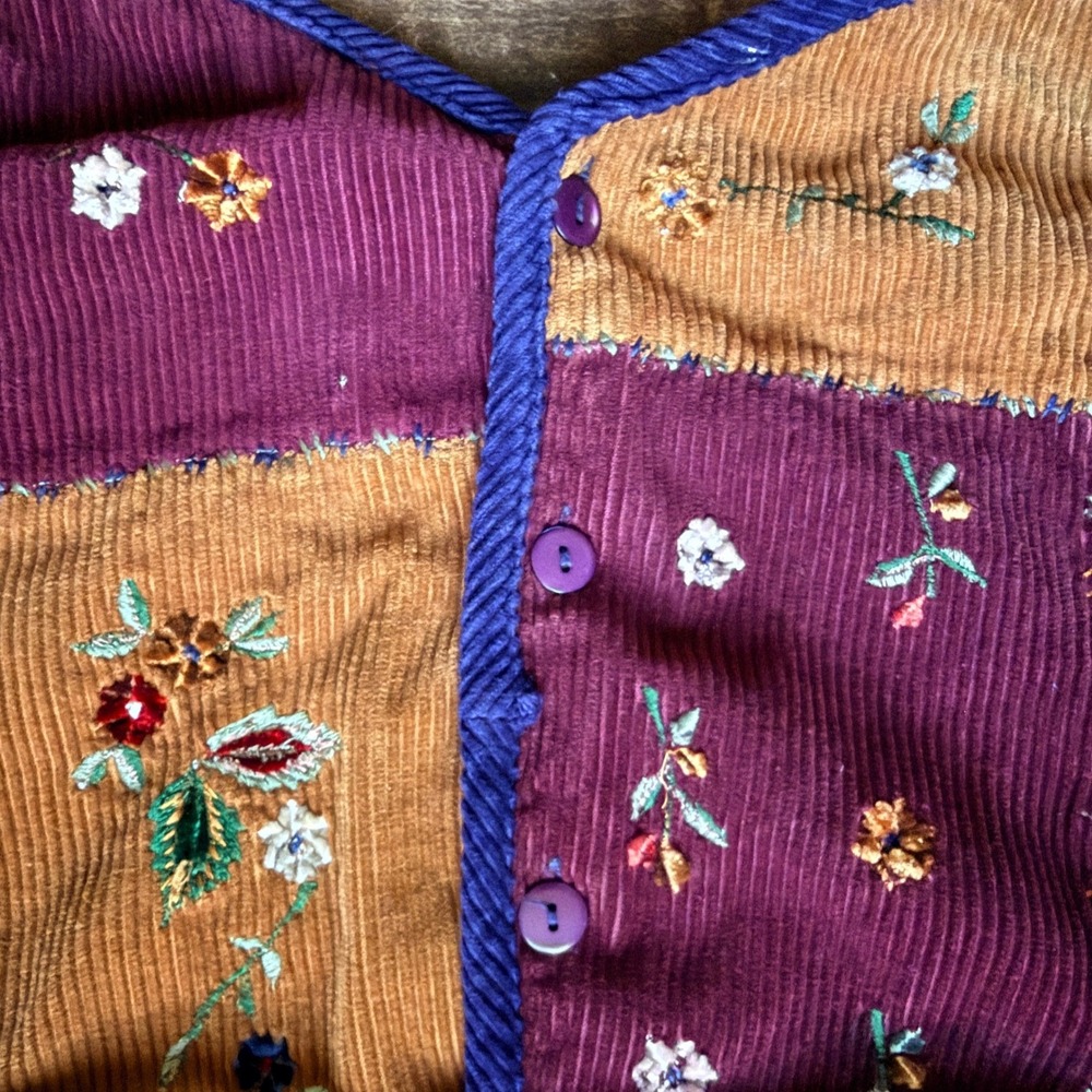 New Directions Women VTG Cottagecore Floral Patchwork Corduroy Vest,Multicolor,S - Picture 7 of 10
